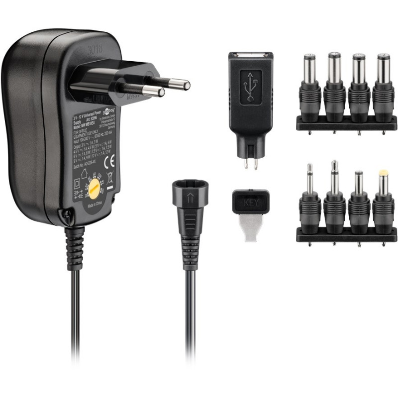 ALIMENTADOR UNIVERSAL  3-12V  8 TOMAS + USB 12W 1A