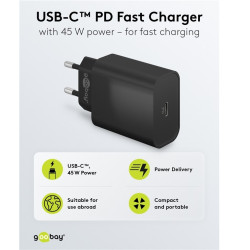 ALIMENTADOR USB-C 45W PD 240V 3A NEGRO