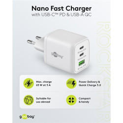 ALIMENTADOR USB-C 65 W 2 USB-C + USB 3.0 PD GaN
