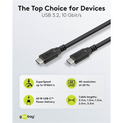 CABLE USB 3.2 Gen2 USB-C (M)-(M) 60W 10Gbps 2m