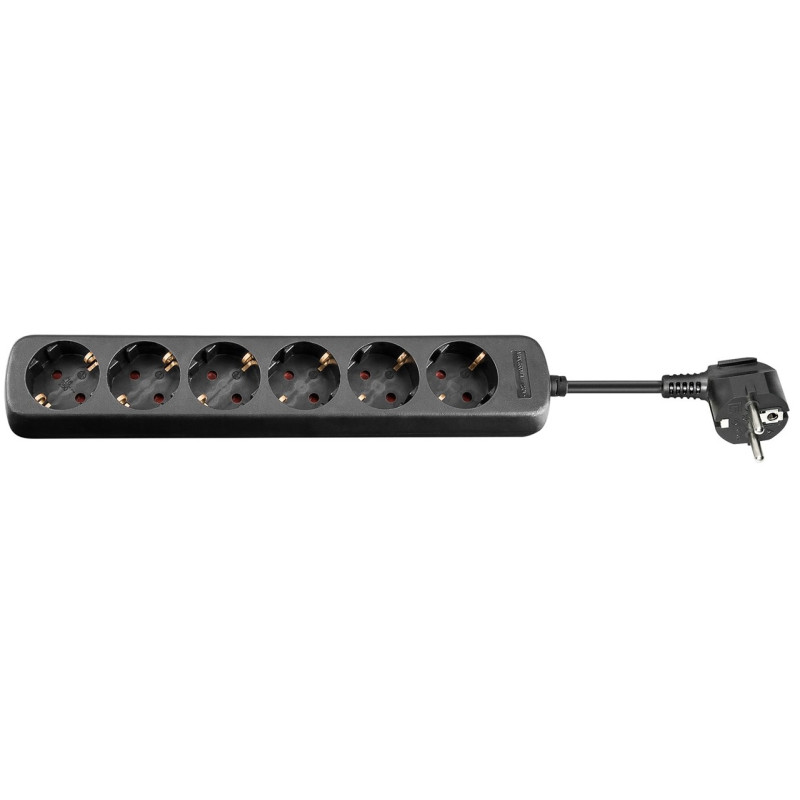 REGLETA 6 TOMAS SCHUKO SIN INTERRUPTOR NEGRA 1.5m