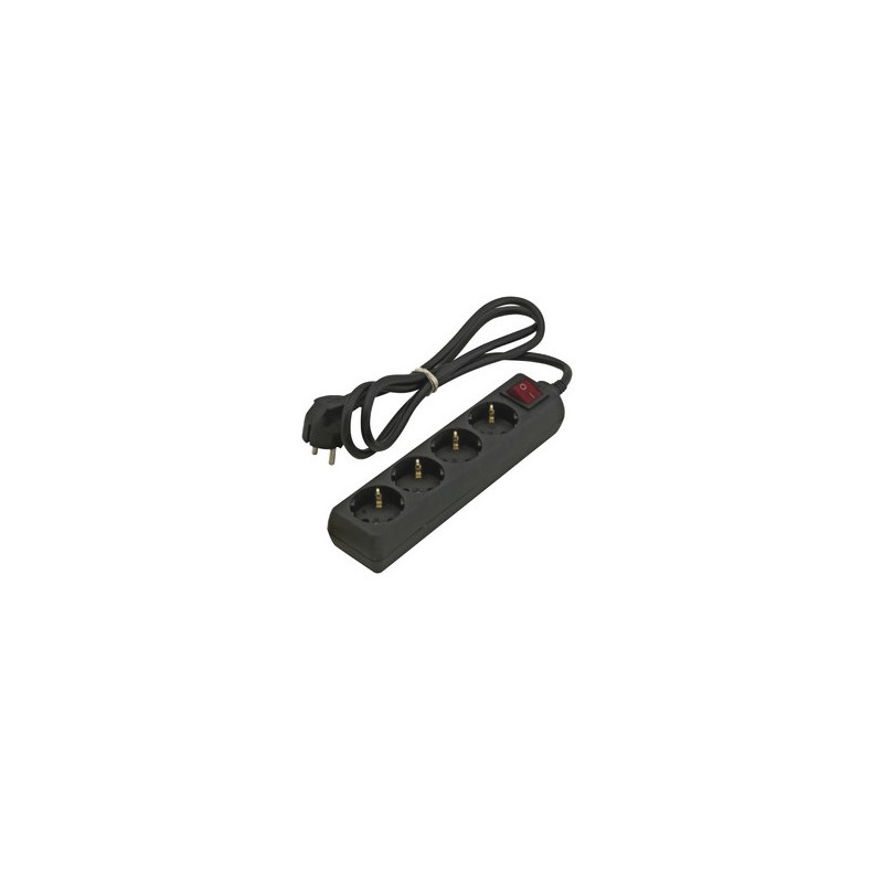 REGLETA 4 TOMAS SCHUKO CON INTERRUPTOR NEGRO 1.5M