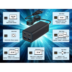 MULTI CARGADOR GaN 2 X USB-C + 2 X USB A 100W
