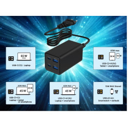 MULTI CARGADOR GaN 2 X USB-C + 2 X USB A 65W