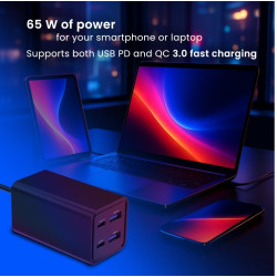 MULTI CARGADOR GaN 2 X USB-C + 2 X USB A 65W