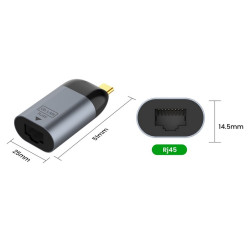CONVERSOR USB-C  3.1 (M) - RJ45 GIGABIT COMPACTO