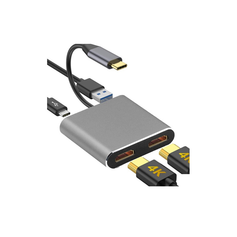 DOCK USB-C 3.1 (M) - MULTIPUERTO 4 EN 1 2xHDMI+USB