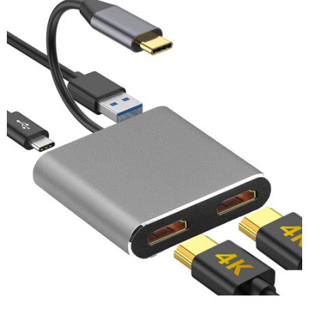 DOCK USB-C 3.1 (M) - MULTIPUERTO 4 EN 1 2xHDMI+USB