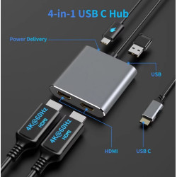 DOCK USB-C 3.1 (M) - MULTIPUERTO 4 EN 1 2xHDMI+USB