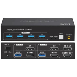 KVM SWITCH DUAL VIEW DISPLAYPORT + HDMI 2 X 1