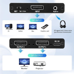 VIDEO SPLITTER DISPLAYPORT 2 MONITORES SST-MST
