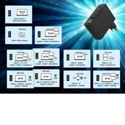 ALIMENTADOR USB-C 100W 3 USB-C + USB 3.0 QC PD GaN