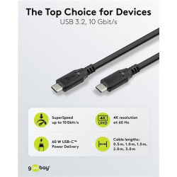 CABLE USB 3.2 Gen2 USB-C (M)-(M) 60W 10Gbps 0.5m