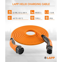 Cable carga autoretráctil Tipo 2, TRIF. 22 kW, 7m