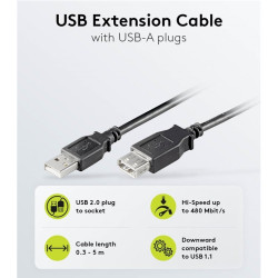 CABLE EXTENSION COMPATI. USB 2.0 A(M)-A(H) 5M NEGR