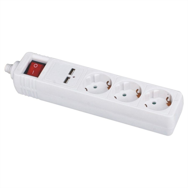 REGLETA 3 TOMAS SCHUKO CON INTERRUPTOR+ 2 USB