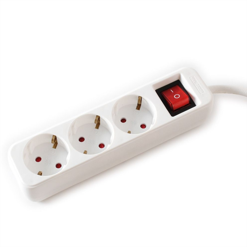 REGLETA 3 TOMAS SCHUKO CON INTERRUPTOR 6 Mts