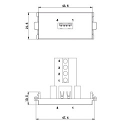 MODULO FRONTAL 45 X 22.5 USB TIPO A HEMBRA BLANCO