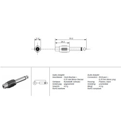ADAPTADOR AUDIO 1 X JACK 6.35 M - 1 X RCA H
