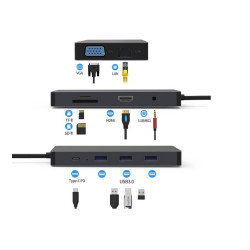 DOCK USB-C 3.1 (M) - MULTIPUERTO 10 EN 1 HDMI+VGA