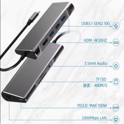 DOCK USB-C 3.1 (M) - MULTIPUERTO 9 en 1 HDMI+LAN+U