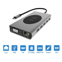 DOCK USB-C 3.1 (M) - MULTIPUERTO HDMI+VGA 14 EN 1