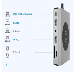 DOCK USB-C 3.1 (M) - MULTIPUERTO HDMI+VGA 14 EN 1
