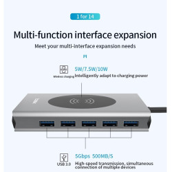 DOCK USB-C 3.1 (M) - MULTIPUERTO HDMI+VGA 14 EN 1