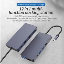 DOCK USB-C 3.1 (M) - MULTIPUERTO 2HDMI+VGA 12 EN 1