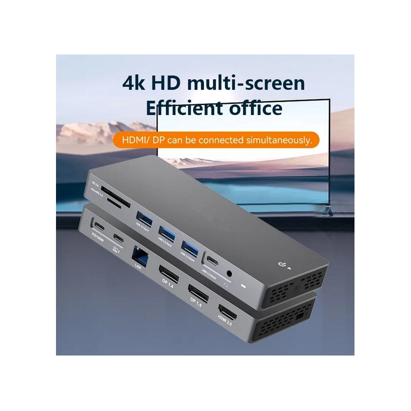 DOCK USB-C 3.1 (M) - MULTIPUERTO 2DP+ HDMI 12 EN 1
