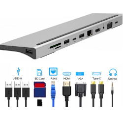 DOCK USB-C 3.1 (M) - MULTIPUERTO HDMI+VGA 11 EN 1