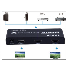 VIDEO SPLITTER HDMI 2.0 1PC - 2 MONITORES 4K@60Hz