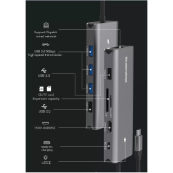DOCK USB-C 3.1 (M) - MULTIPUERTO 10 EN 1 HDMI+3USB