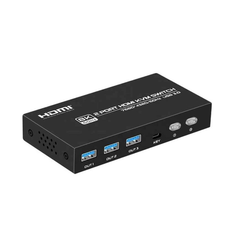 KVM SWITCH COMPACTO 2X1 HDMI + USB + AUDIO 8K