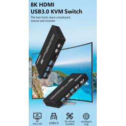 KVM SWITCH COMPACTO 2X1 HDMI + USB + AUDIO 8K