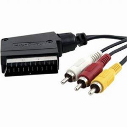 CABLE VIDEO EUROCONECTOR A 3RCA MACHO 1.5Mts