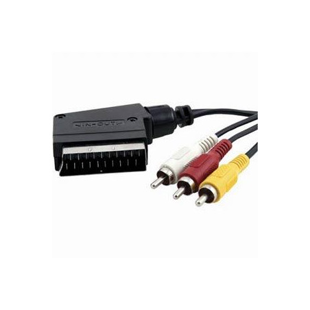 CABLE VIDEO EUROCONECTOR A 3RCA MACHO 1.5Mts