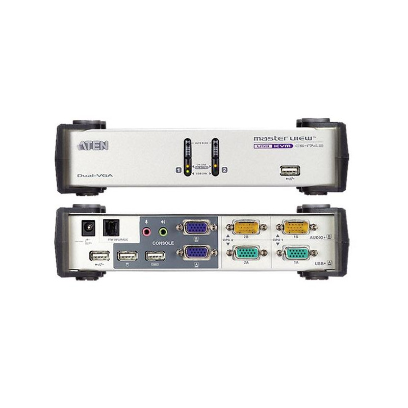 KVM SWITCH DUAL VIEW 2X1 USB + AUDIO + HUB 2 PTOS