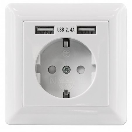 BASE TOMA SCHUKO CON 2 USB