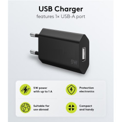 ALIMENTADOR USB-A 5W 1 TOMA NEGRO
